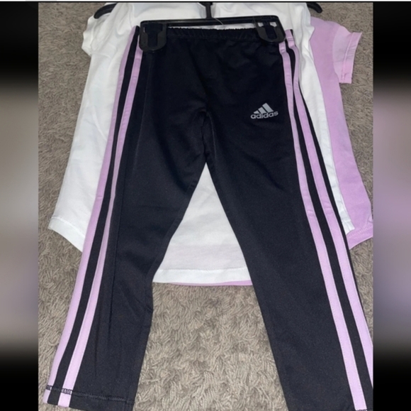 Girl's Adidas 3 Piece Set Tee Shirts and Pants Pink White Black Size 4T - Picture 2 of 3